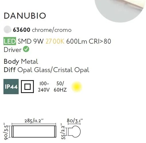 Aplica LED pentru oglinda baie moderna IP44 DANUBIO 9W