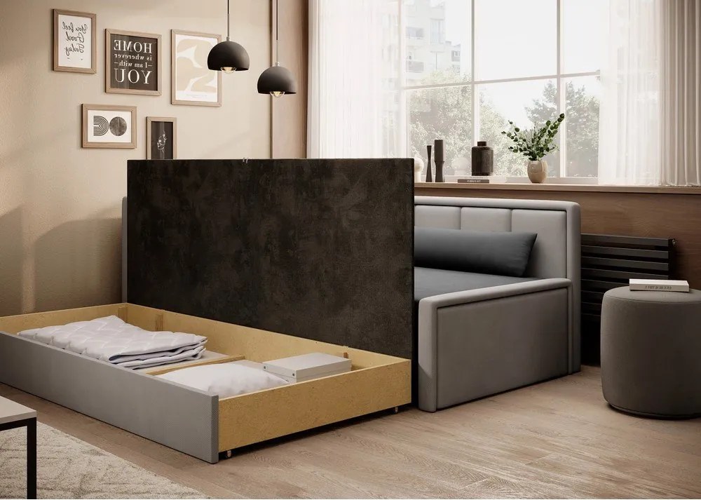 Canapea gri extensibilă/cu spațiu de depozitare cu tapițerie din chenille 214 cm Fulgeo – ELTAP