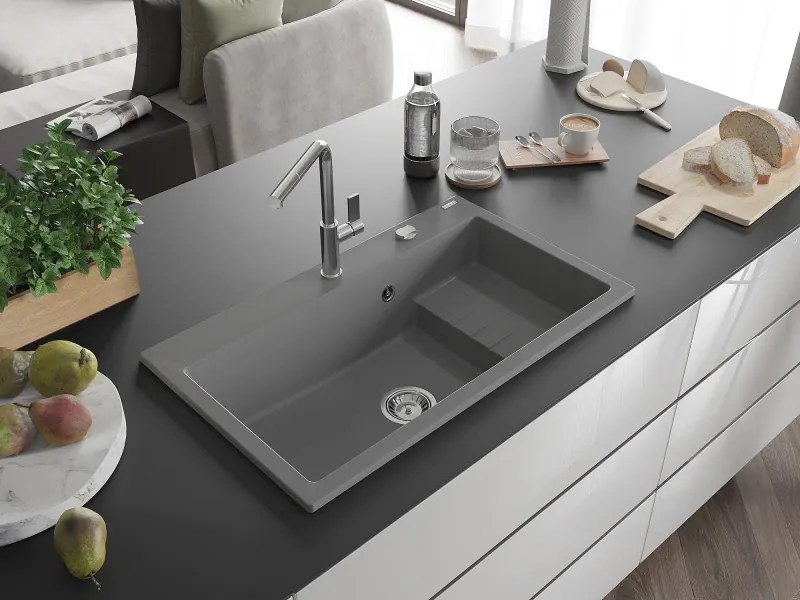 Mexen Omar chiuvetă de bucătărie granit 1-cameră 800 x 480 mm, gri, sifon crom - 6520801005-71
