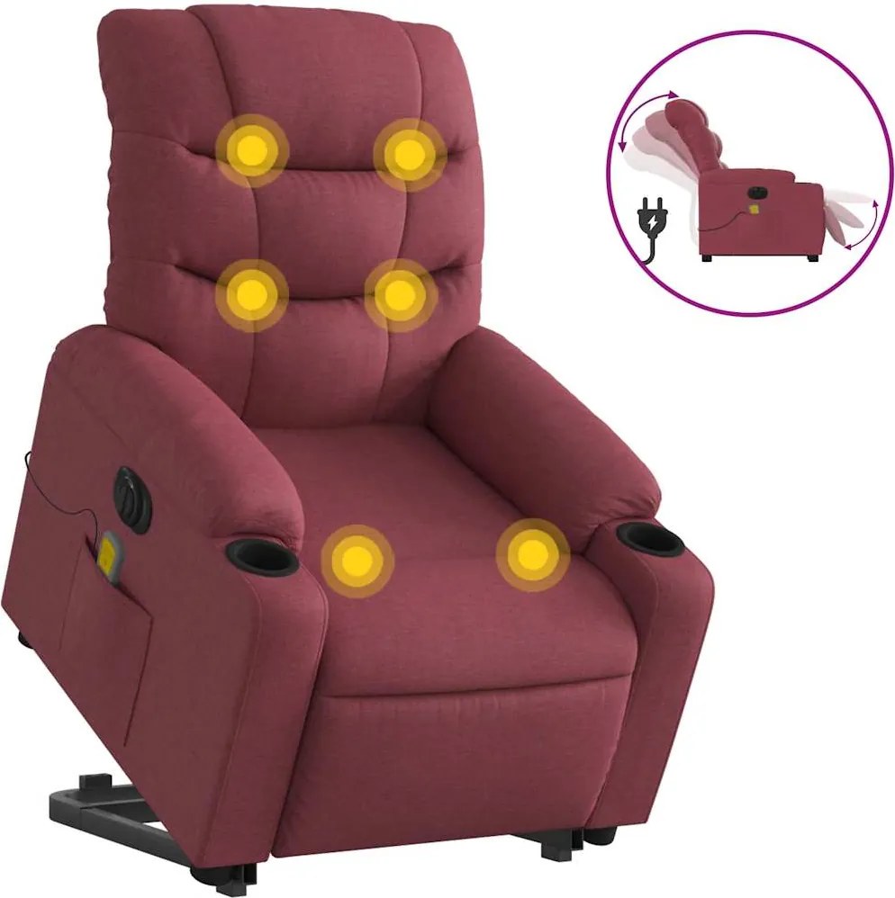 vidaXL Fotoliu de masaj electric rabatabil cu ridicare roșu vin textil
