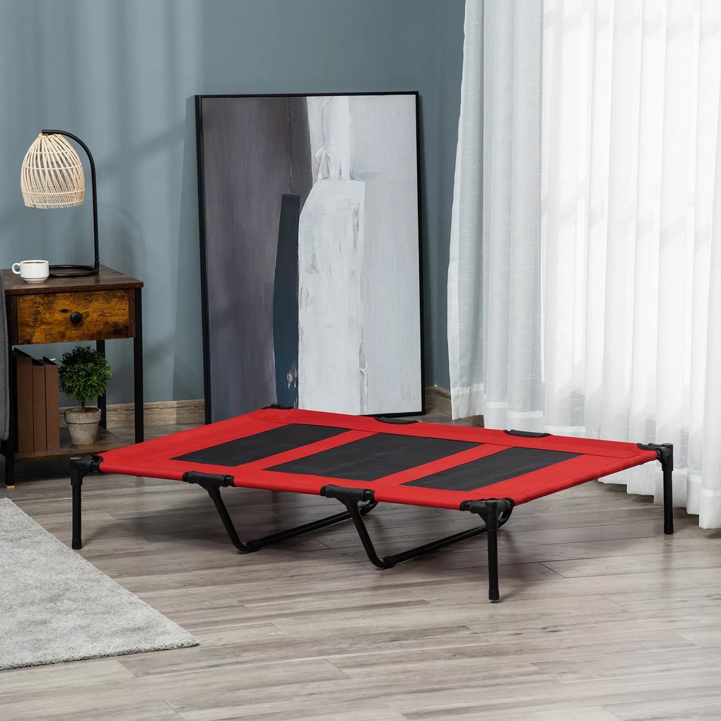 PawHut Pătuț pentru Câini Înălțat cu Geantă de Voiaj și Picioare Antiderapante, 122x92x23 cm, Roșu | Aosom Romania