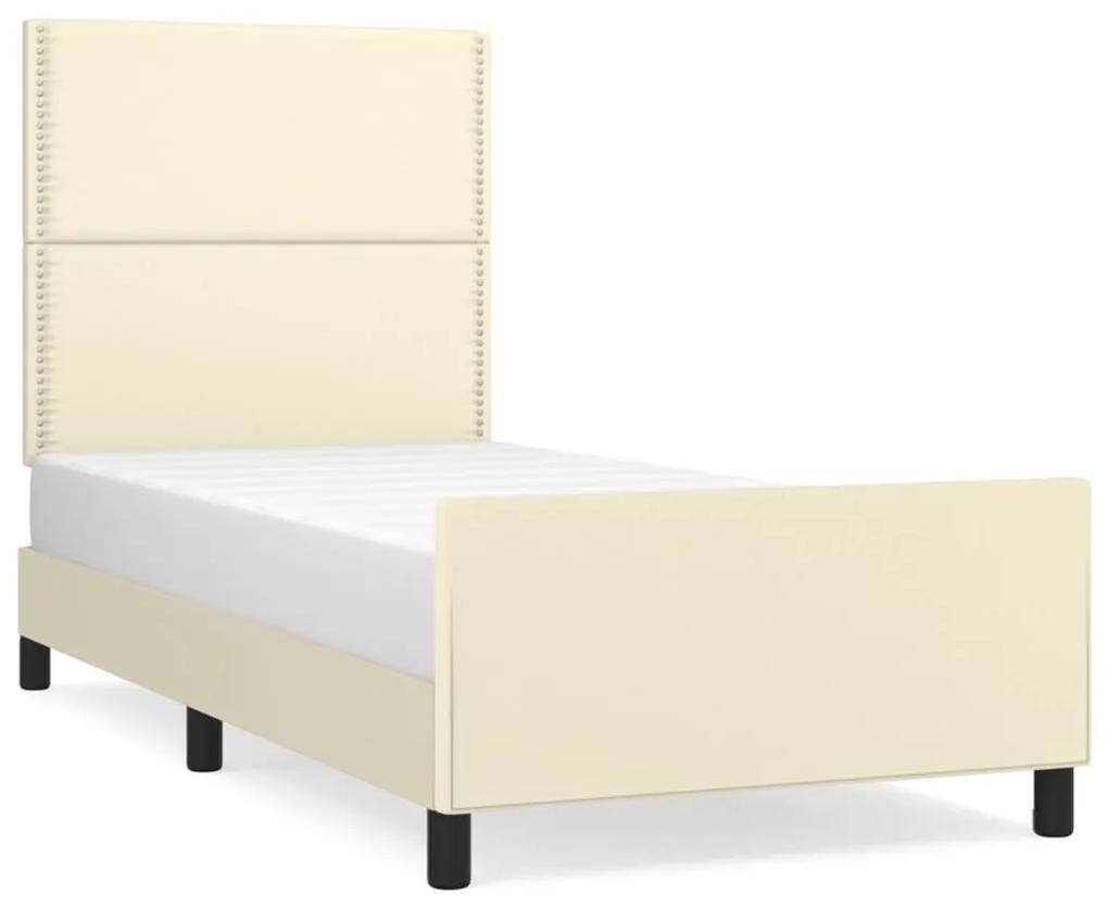 3125496 vidaXL Cadru de pat cu tăblie, crem, 100x200 cm, piele ecologică