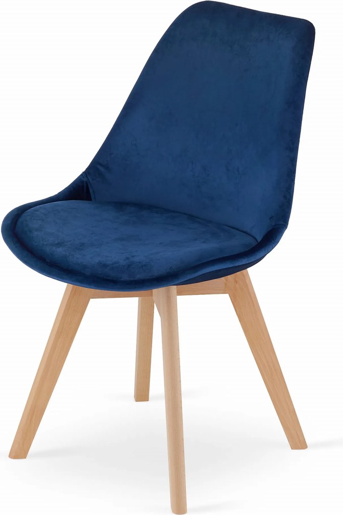 PROMOTIE Scaun albastru DAREN NORI VELVET cu picioare din lemn de fag II. calitate