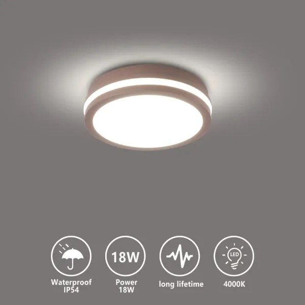 Brilagi - Plafonieră LED de exterior BENE, 18 W, 230 V, Ø 21,5 cm, maro, IP54