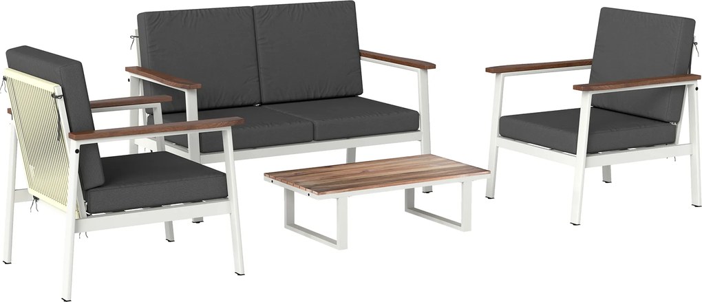 Outsunny Set Mobilier Grădină 4 Persoane: 2 Fotolii, Canapea, Măsuță | Aosom Romania