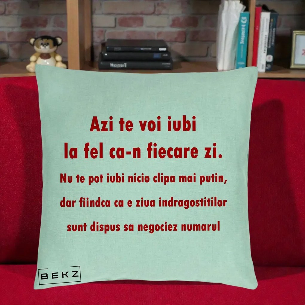 Cadou pentru Iubita - Perna Personalizata Azi Te Voi Iubi, 40x40 cm, Verde Menta, Husa Detasabila, Perna Inclusa, BEKZ®