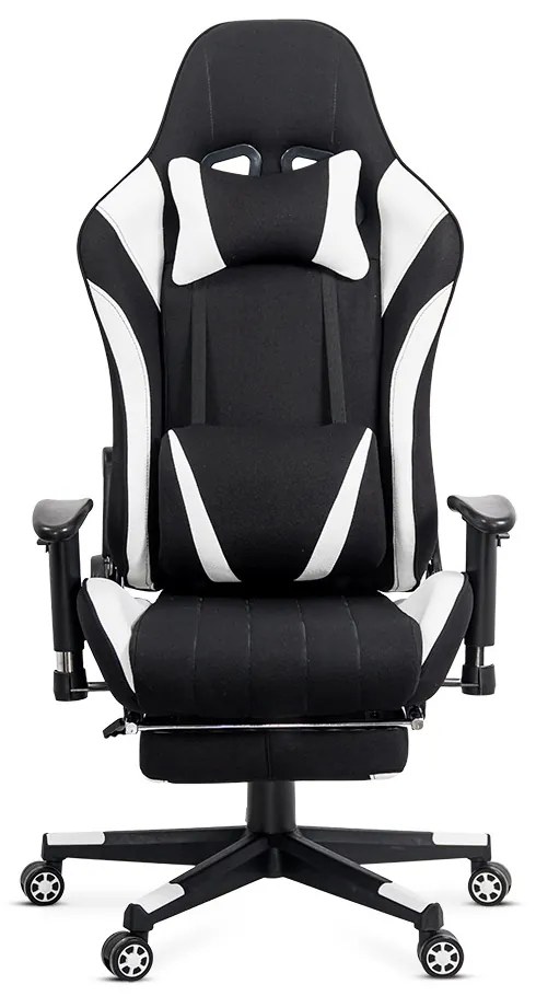 Scaun gaming alb din stofa cu suport de picioare, ergonomic si reglabil OFF 296