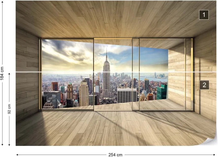 GLIX Fototapet - New York City Skyline 3D Modern Window View Vliesová tapeta  - 254x184 cm