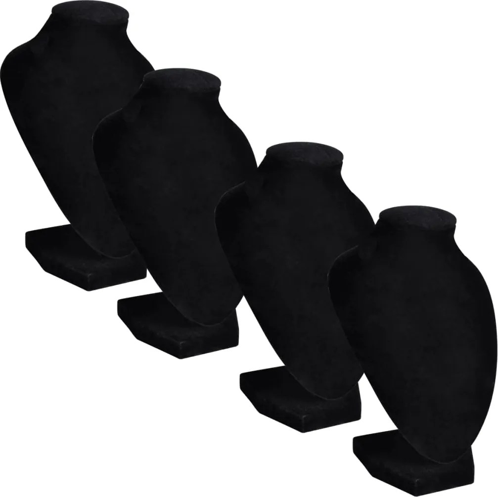 vidaXL Suport bijuterii flanel pentru colier, negru, 9 x 8,5 x 15 cm, 4 buc