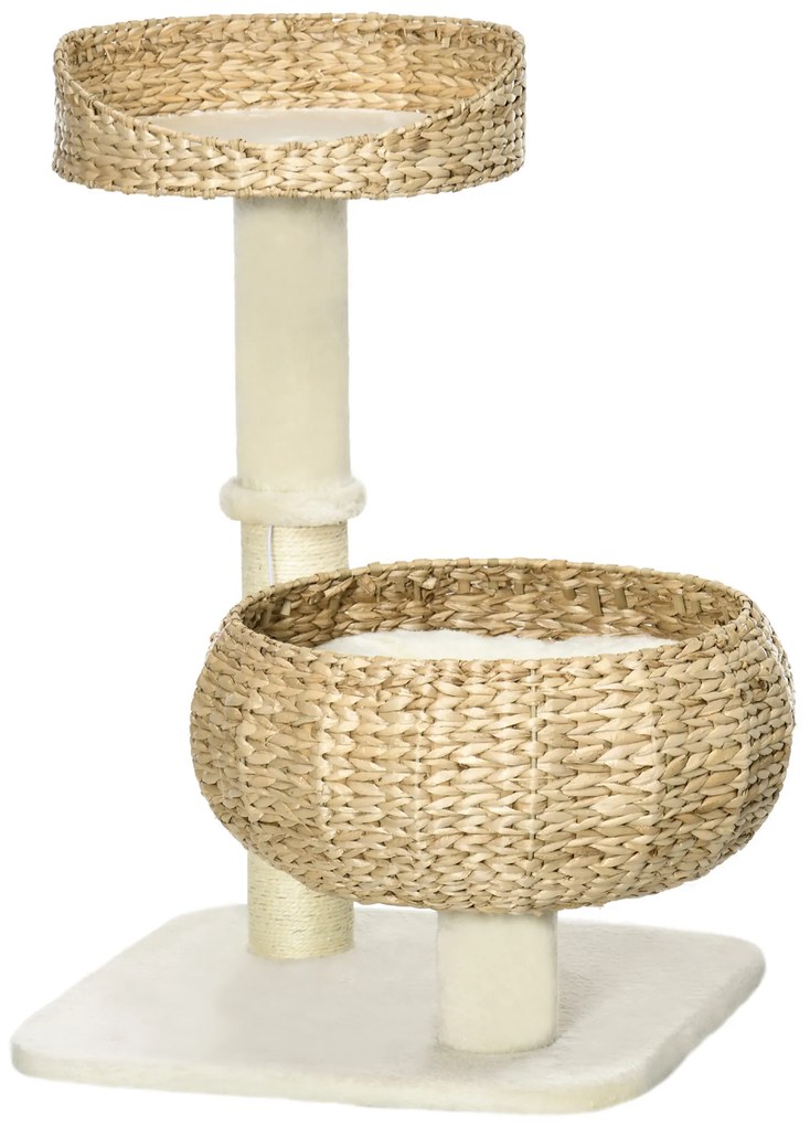 PawHut Arbre à chat griffoir 2 nivele înălțime 72 cm stâlp sisal cu cuib și platformă 1 minge agățată | Aosom Romania