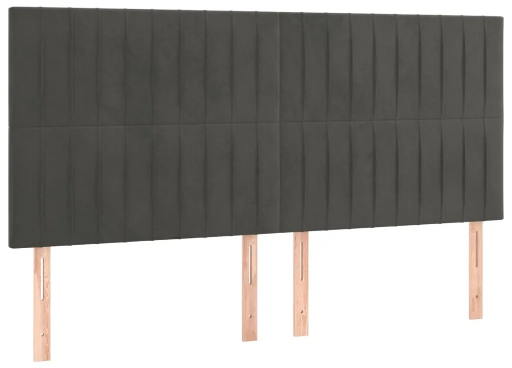 Pat box spring cu saltea, gri inchis, 180x200 cm, catifea Morke gra, 180 x 200 cm, Benzi verticale