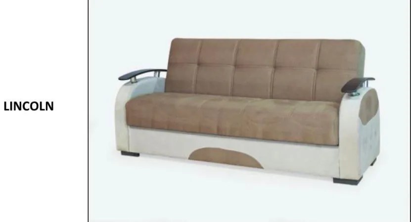 Canapea Lincoln, culoare crem / maro, 215 x 70 cm