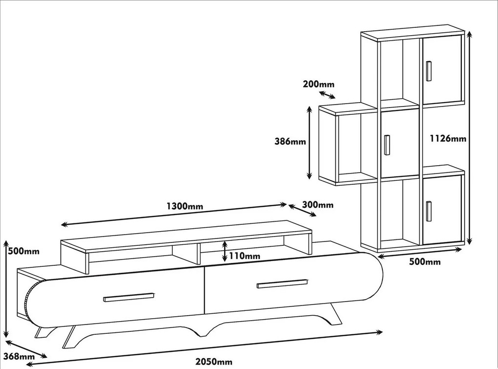 Comoda TV, Hanah Home, Flora S, 205x50x36.8 cm, Maro/Crem