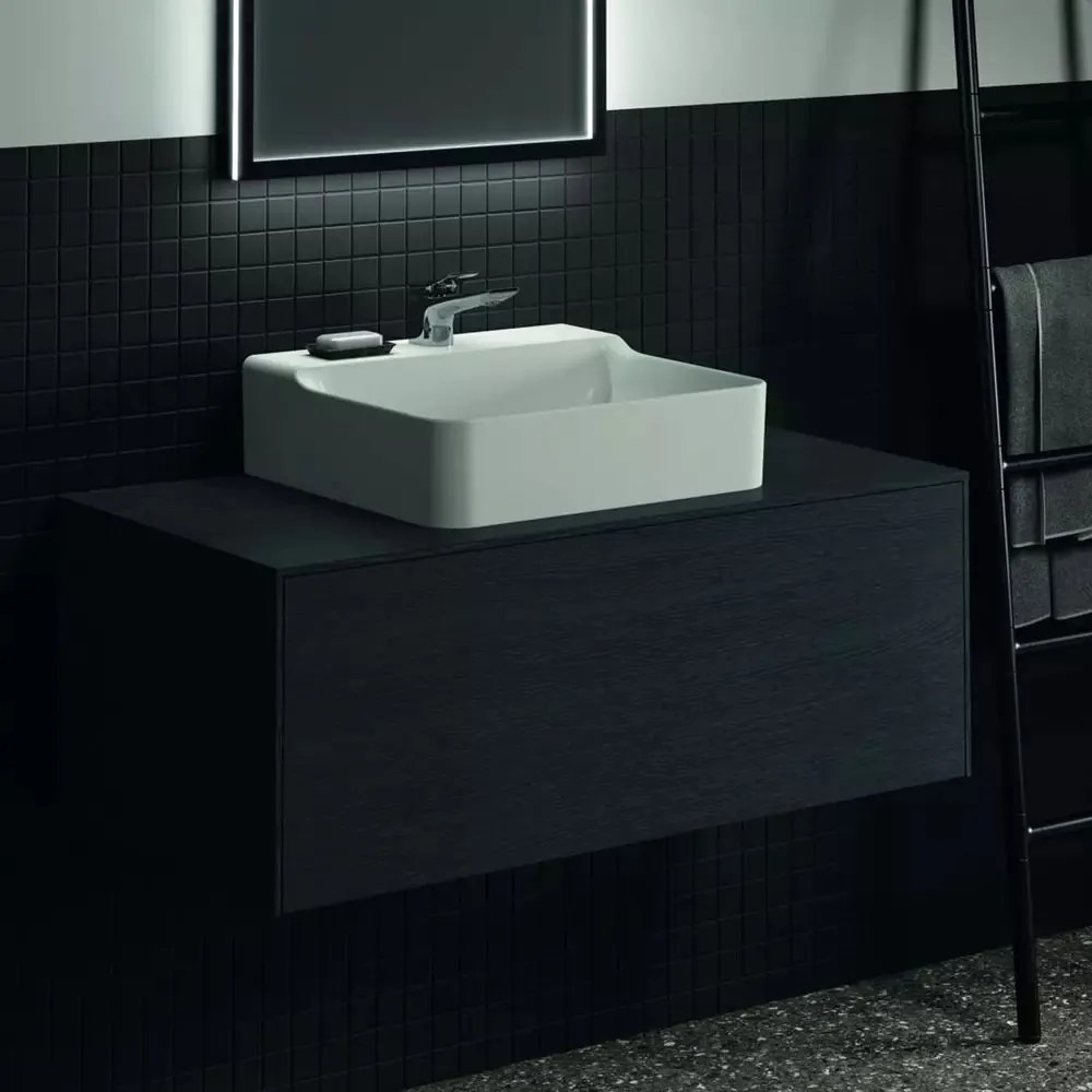 Dulap baza suspendat Ideal Standard Atelier Conca finisaj stejar inchis 1 sertar si blat cu decupaj central 100 cm