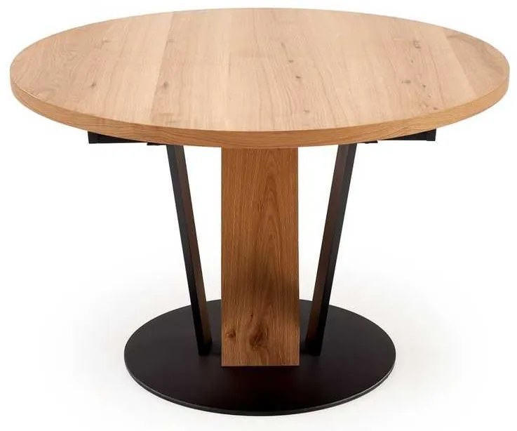 Masă de bucătărie Medina - rotund, 120-160 x 120 cm, stejar / negru