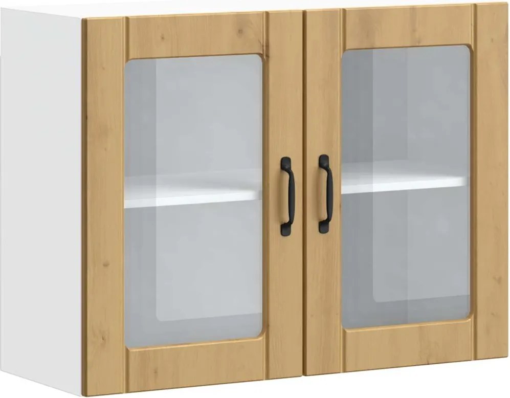 vidaXL Dulap bucătărie cu ușă sticlă Lucca lemn de stejar artificial