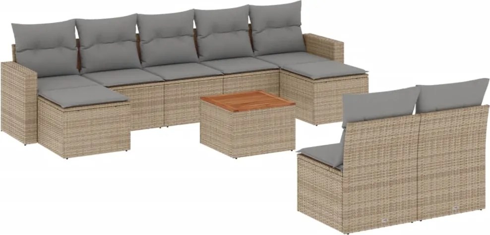 vidaXL Set canapele de grădină, 10 piese, cu perne, bej, poliratan