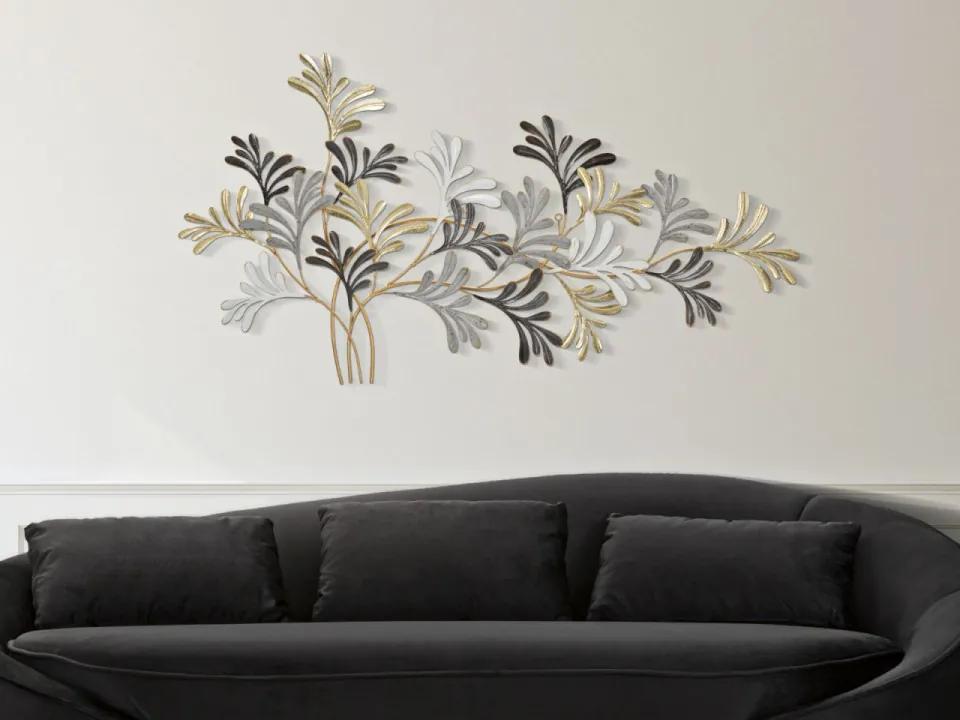 Decoratiune de perete gri / aurie din metal, 131 x 7,6 x 70 cm, Lixy Mauro Ferreti