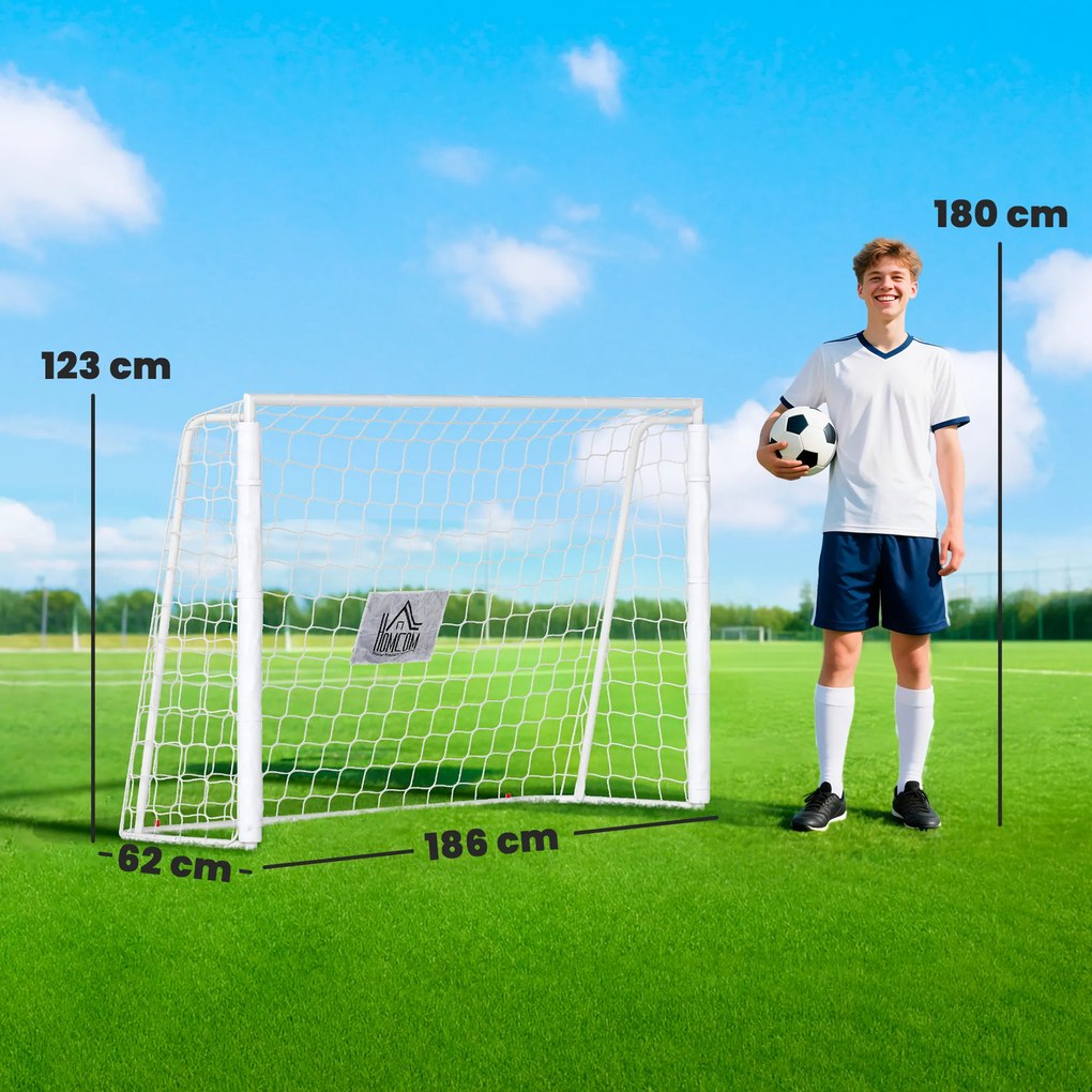HOMCOM Poartă de Fotbal pentru Adulți și Copii de Grădină cu Țintă Centrală și Stâlpi, 186x62x123 cm, Alb | Aosom Romania