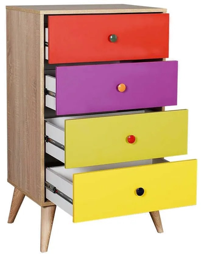 Comoda Adore Rainbow, 4 sertare, Multicolor/Sonoma, 60 x 104 x 45 cm