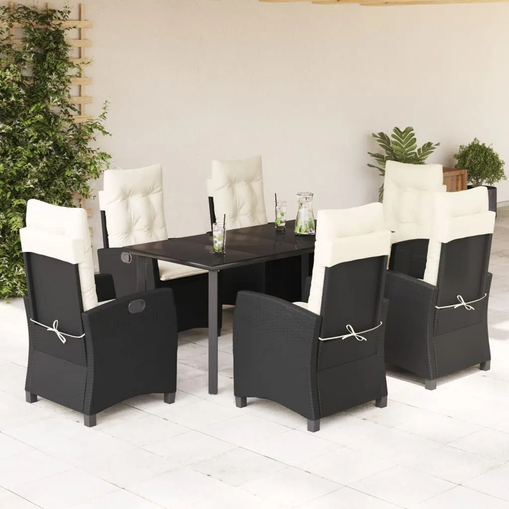 vidaXL Set mobilier de grădină cu perne, 7 piese, negru, poliratan