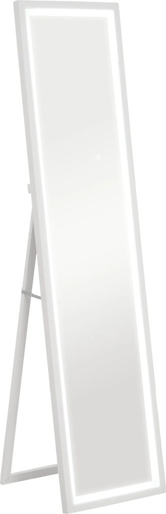 HOMCOM Oglindă Iluminată cu Lumini LED Reglabile și Buton Tactil, din Sticlă și MDF, 40x5x160 cm, Alb | Aosom Romania