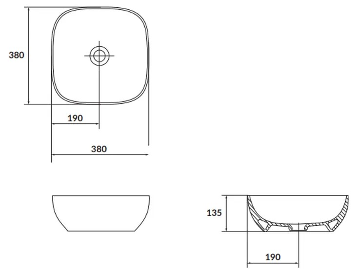 Lavoar pe blat alb mat 38 cm, patrat, Cersanit Larga Alb mat