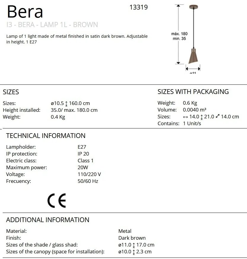 Pendul din metal maro inchis satinat Bera