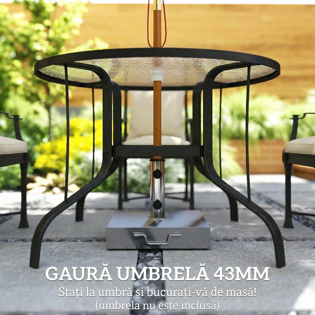 Outsunny Masă Rotundă de Grădină pentru Maxim 4 Persoane cu Gaură pentru Umbrelă, Ø96,5x71 cm, Negru | Aosom Romania