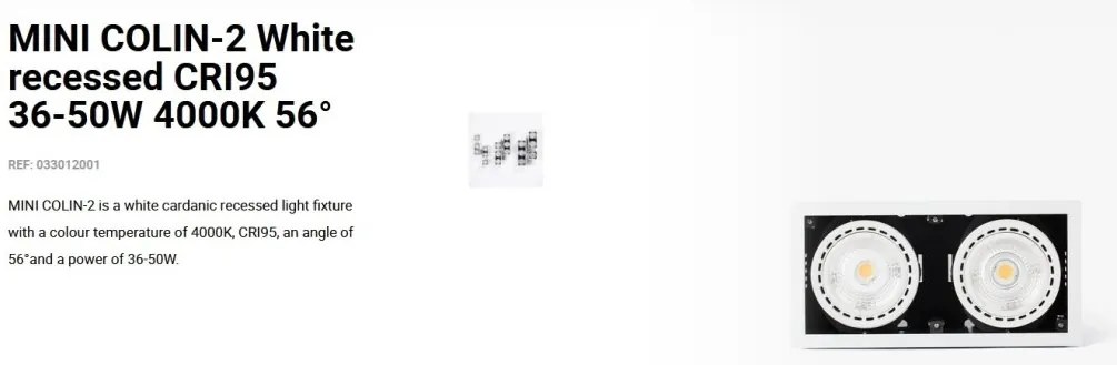Spot LED incastrabil MINI COLIN-2 White recessed CRI95 36-50W 4000K 56°