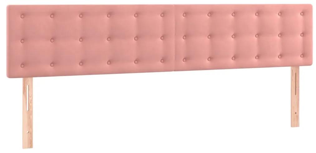 Pat cu arcuri, saltea si LED, roz, 160x200 cm, catifea Roz, 160 x 200 cm, Nasturi de tapiterie