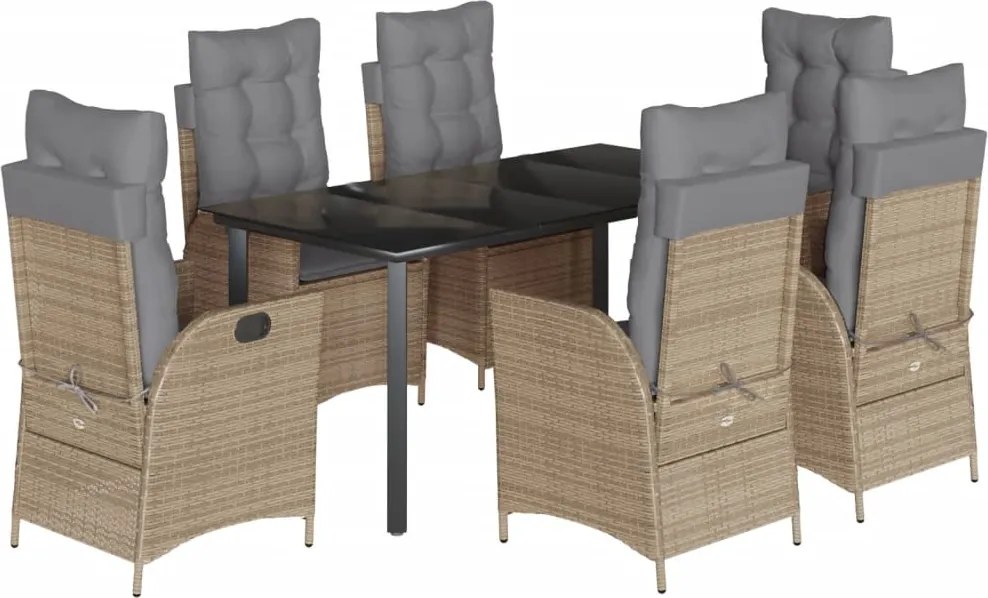 vidaXL Set de masă pentru grădină, 7 piese, cu perne, bej, poliratan