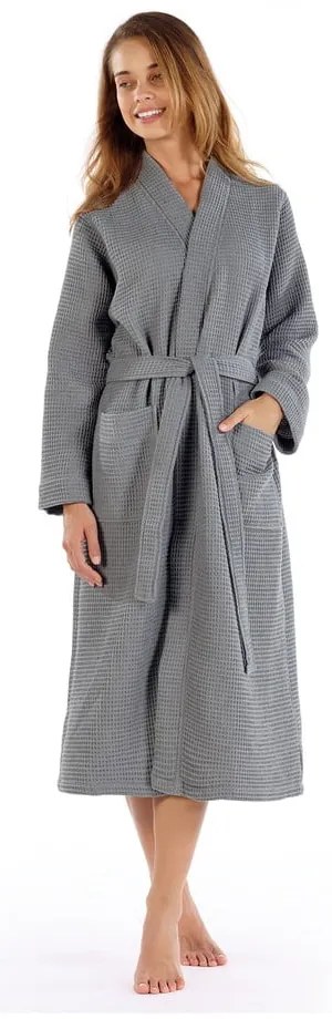 Halat de baie gri M din bumbac Mia Waffle - Foutastic