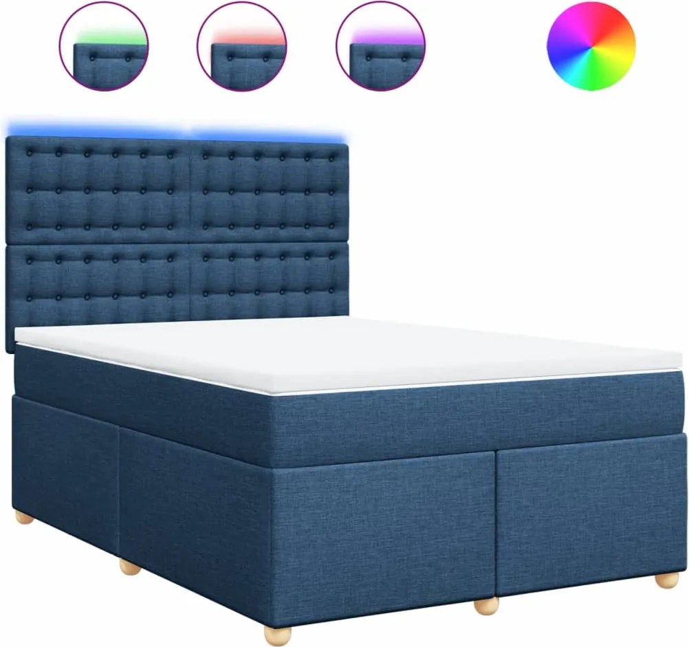 vidaXL Pat continental cu saltea, albastru, 140x200cm, material textil