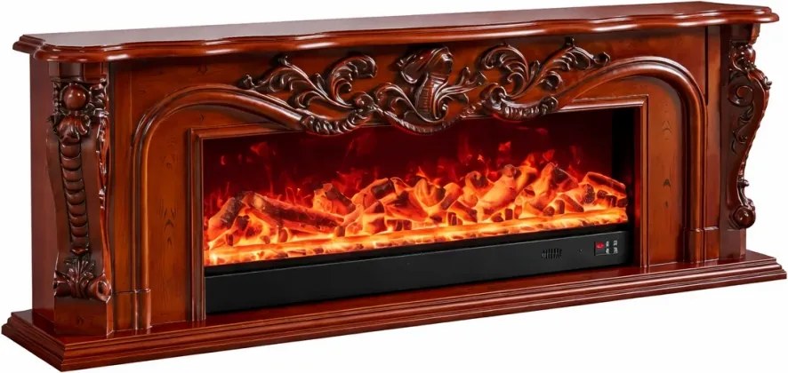 Șemineu electric cu efect LED realist cu 12 culori, Comodă TV, design clasic elegant, control vocal și telecomandă, fără încălzire, 200 cm, Maro