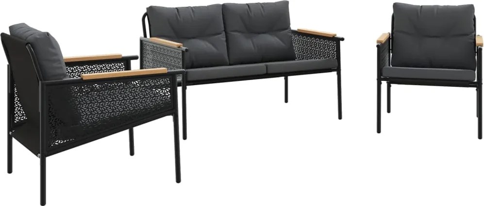 vidaXL Set mobilier de balcon, 3 piese, cu perne, negru, oțel