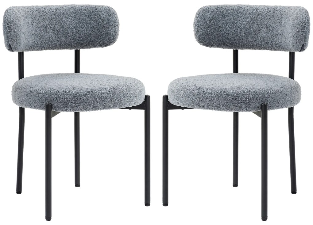 HOMCOM Set de 2 scaune de masă cu spătar din material picioare din oțel 51 x 51 x 76 cm gri | Aosom Romania