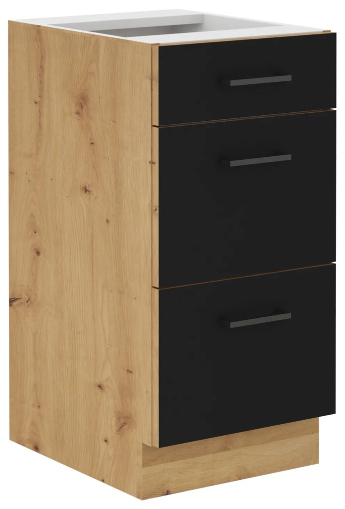 Dulap inferior de bucătărie cu sertare Miraluna (Stejar artisan + Negru mat). 1062352
