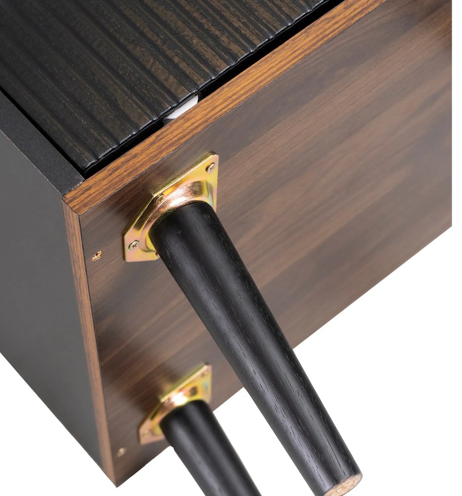 Comodă cu 3 sertare, uși glisante în dungi, 117,5x39,5x80 cm, Negru