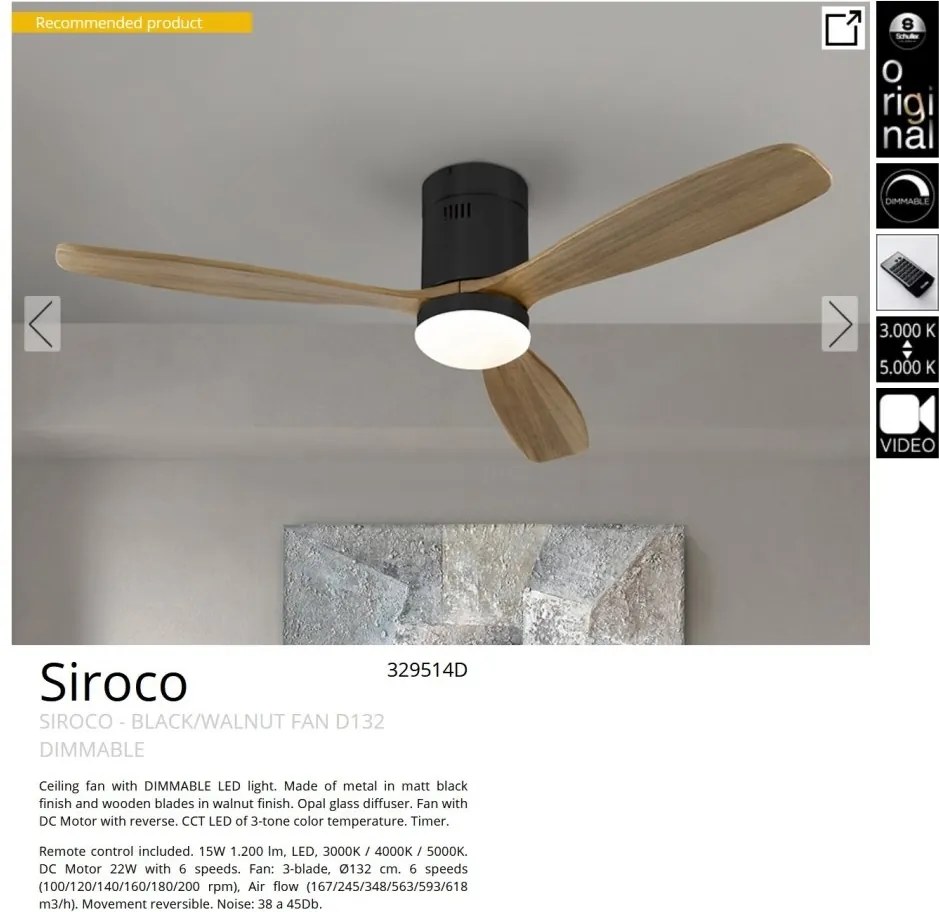 Lustra LED cu Ventilator si telecomanda Siroco D-132cm negru/nuc