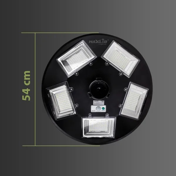 Lampă stradală solară LED cu senzor, 22W/6V, 6500K, IP65, neagră + telecomandă