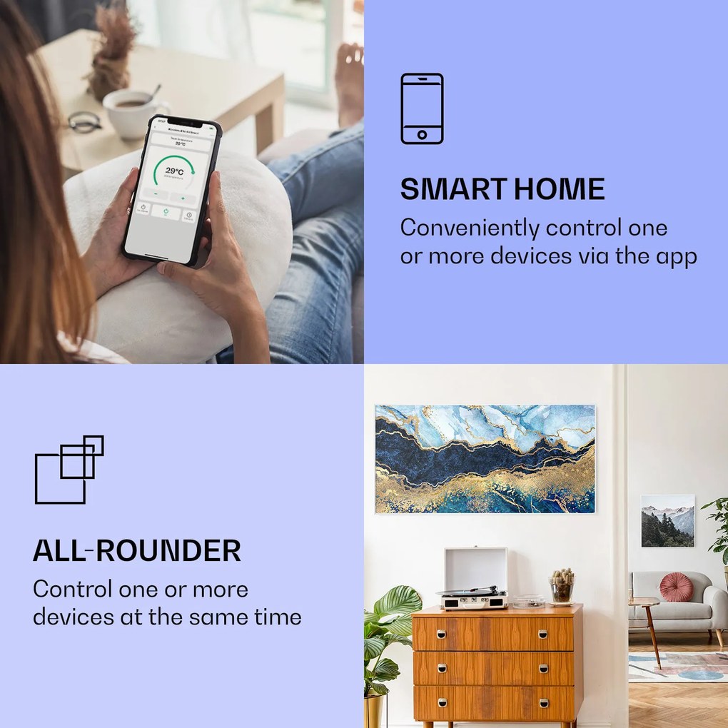 Klarstein Wonderwall Air Art Smart, încălzitor cu infraroșu, marmură albastră, 120 x 60 cm, 700 W