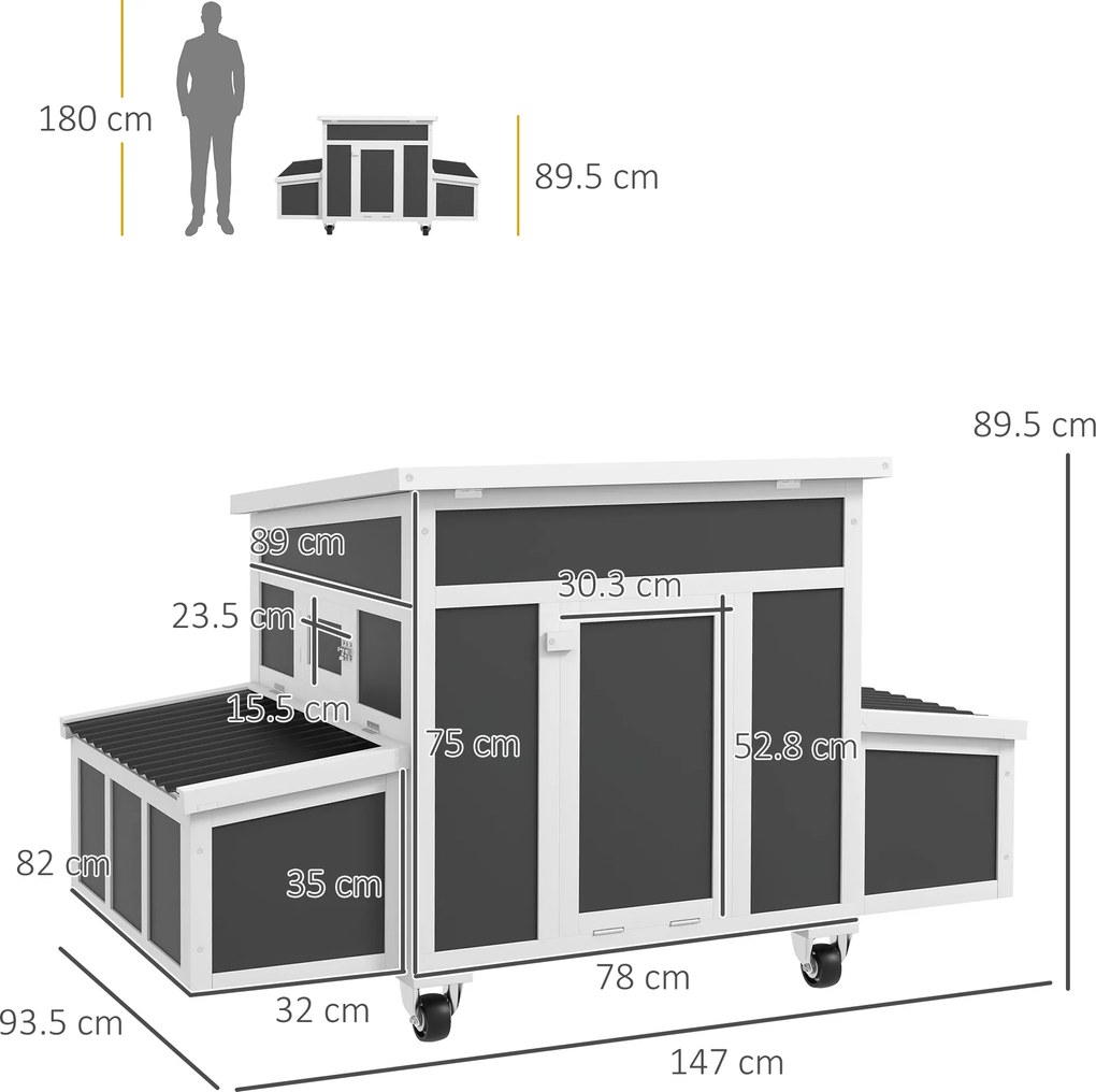 PawHut Adăpost din Lemn pentru Găini cu Cuib pentru Ouă pentru 6 Găini, Gri Închis | Aosom Romania
