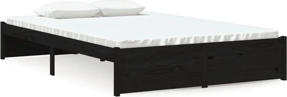 vidaXL Cadru de pat mic dublu, negru, 120x190 cm, lemn masiv