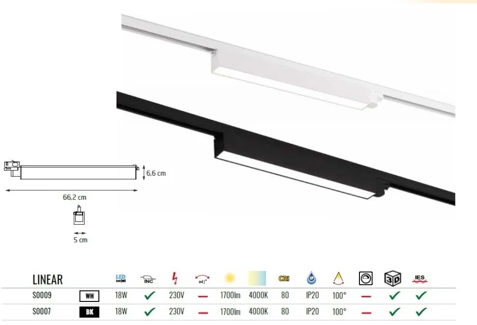 Modul liniar LED pentru sina trifazata MAXLIGHT, LINEAR TRACK BLACK