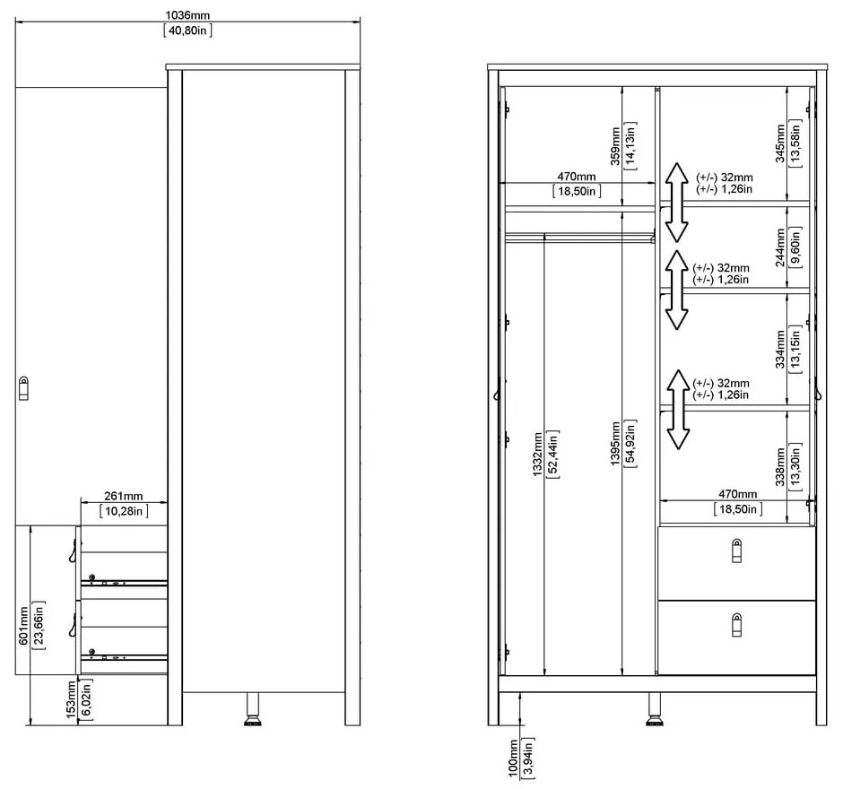 Șifonier negru cu oglindă 102x199x58 cm Madrid – Tvilum