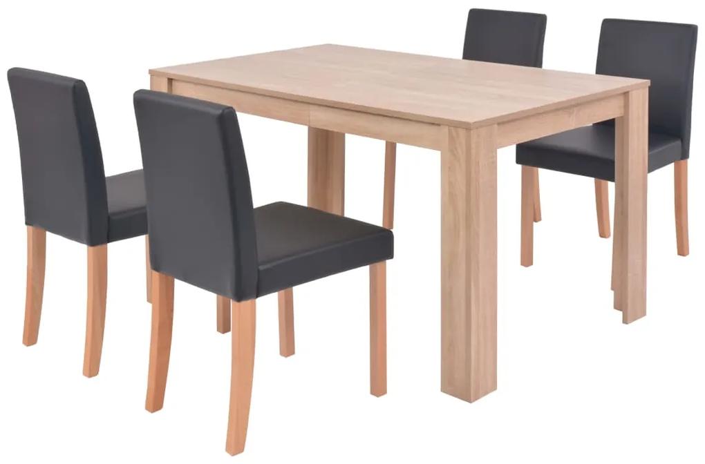 Masa si scaune, 5 piese, negru, stejar, piele artificiala Negru, 5