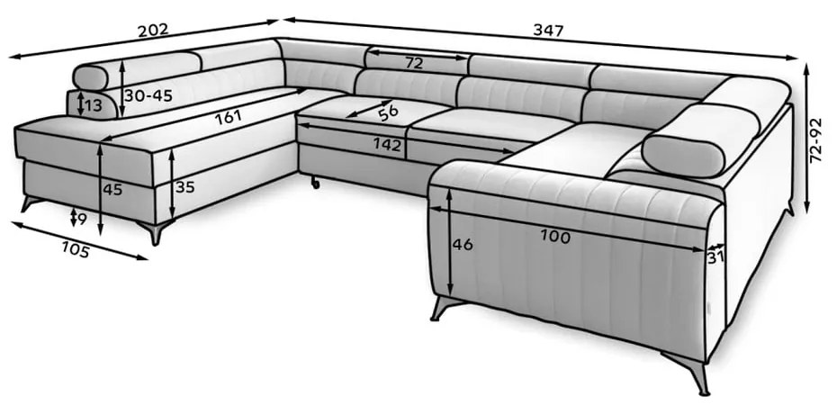 Colțar gri deschis extensibil/cu spațiu de depozitare (cu colț pe partea stângă/în formă de "U") Louis – ELTAP