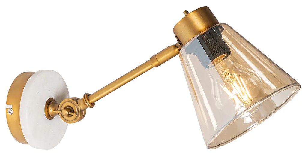 Aplică Art Deco bronz cu marmură și sticlă chihlimbar - Nina