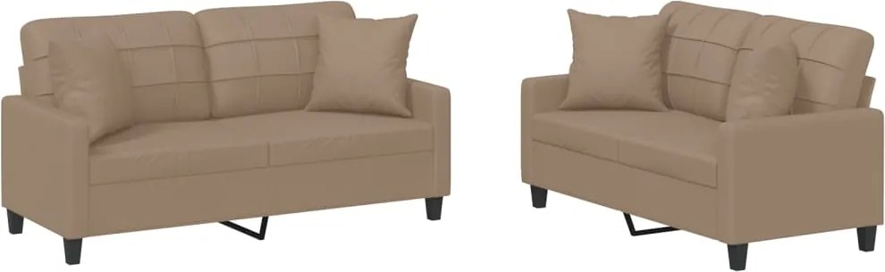 vidaXL Set de canapele cu perne, 2 piese, cappuccino, piele ecologică